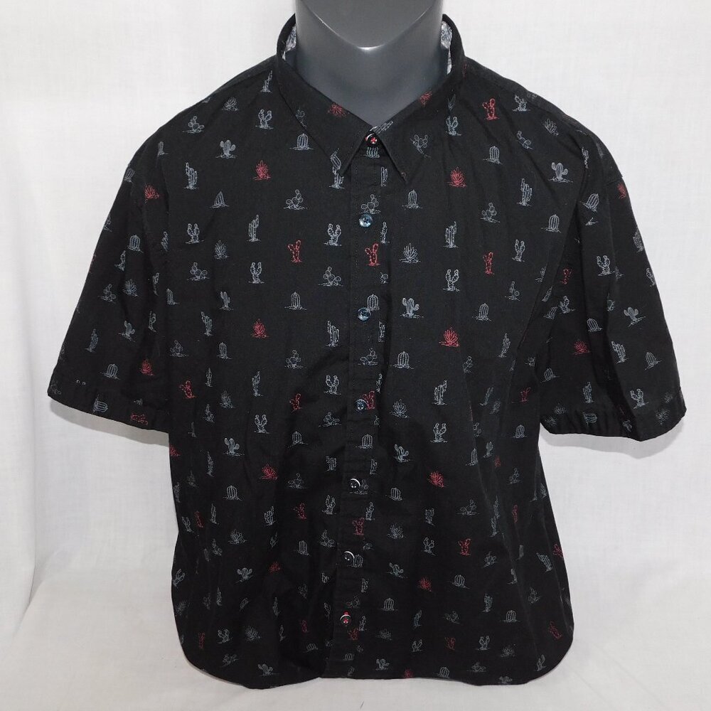 Point Zero Modern Cactus Button Front Short Sleeve Shirt Black Red Gray Mens 2XL
